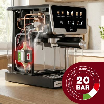 29. ELDOM EKSPRES CIŚNIENIOWY KOLBOWY ECK1 1300W 20 BAR, ZASOBNIK NA MLEKO, 6 PROGRAMÓW AUTOMATYCZNYCH, 2 PROGRAMY RECZNE