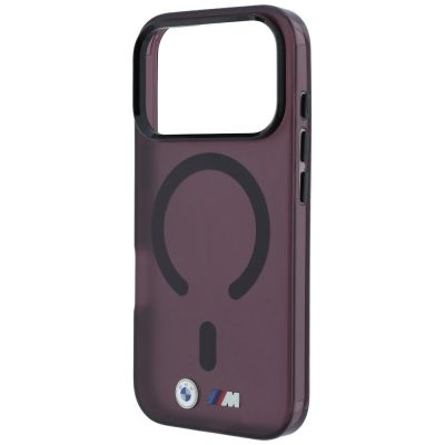 6. Etui BMW M IML Frosted Metal Logo & Trims MagSafe na iPhone 17 Pro / 18 Pro - bordowe