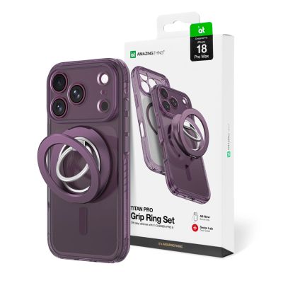 Etui AMAZINGTHING Titan Pro Lens Ring Set na iPhone 18 Pro Max z osłoną aparatu i ringiem magnetycznym kompatybilne z MagSafe - fioletowe
