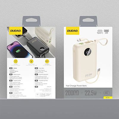 6. Powerbank Dudao K14+ 20000mAh 22.5W USB-C / USB-A / wbudowane kable Lightning i USB-C - biały