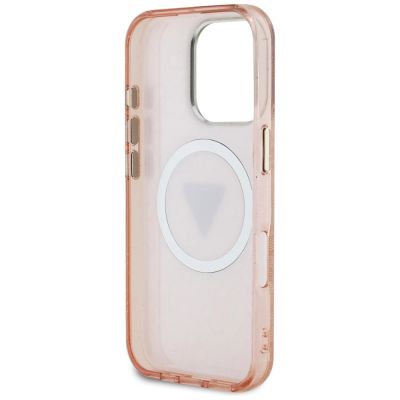 7. Etui Guess IML Metal Glitter 4G Circle Triangle MagSafe na iPhone 16 Pro - różowe