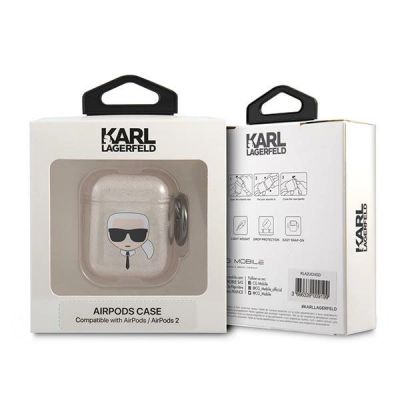 3. Etui Karl Lagerfeld Glitter Karl's Head na AirPods 1/2 - złote