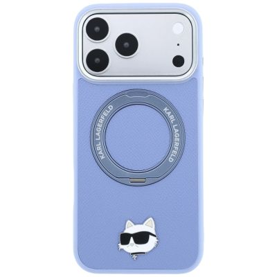 3. Etui Karl Lagerfeld with Ring Stand 360 Choupette Head Pin MagSafe na iPhone 18 Pro Max / 17 Pro Max - jasnoniebieskie