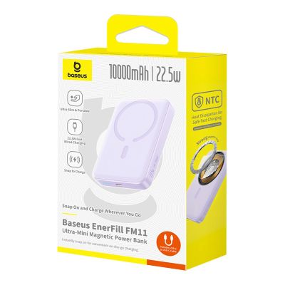 5. Powerbank Baseus EnerFill FM11 Ultra-Mini 10000mAh 22,5W indukcyjny kompatybilny z MagSafe z białym kablem Basus Simple USB-C 20V/3A 0,3m - fioletowy