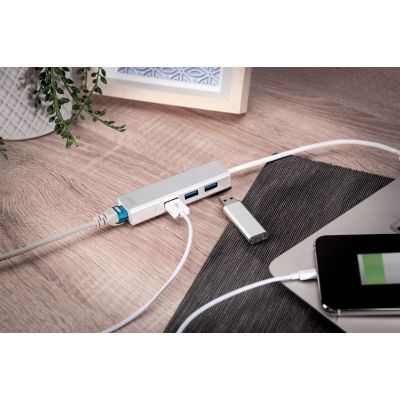 4. HUB 3-portowy USB 3.0 SuperSpeed z LANGigabit LAN adapter, aluminium