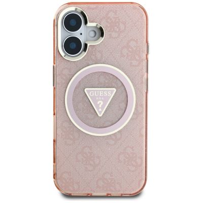 3. Etui Guess IML Metal Glitter 4G Circle Triangle MagSafe na iPhone 16 - różowe