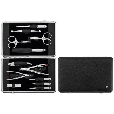 2. ZWILLING TWINOX Zestaw do manicure – czarne skórzane etui, 12 elementów