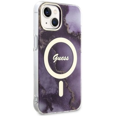 4. Etui Guess Golden Marble MagSafe na iPhone 14 - purpurowe