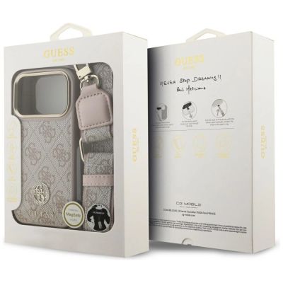 9. Etui Guess 4G Strass Logo & Big Strap Metal Buttons MagSafe na iPhone 17 Pro - różowe