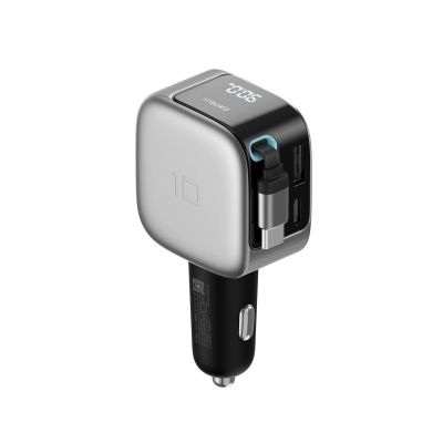 4. Ładowarka samochodowa Cuktech CC903P 100 W z wyświetlaczem i zwijanym kablem USB-C 70 cm - szara