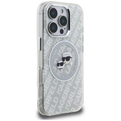 4. Etui Karl Lagerfeld IML Glitter Karl & Choupette Heads Logo MagSafe na iPhone 16 Pro - szare