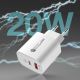 5. Ładowarka sieciowa A6MaxC 20W USB-A USB-C z kablem USB-C - USB-C 1m - biała