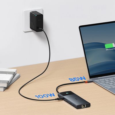 14. Hub USB-C Baseus Metal Gleam II 10w1 HDMI USB-A USB-C RJ45 SD/TF - szary
