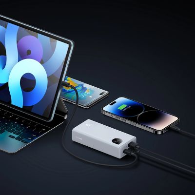 15. Powerbank Baseus Adaman2 z wyświetlaczem cyfrowym 2x USB-A / 1x USB-C 10000mAh 30W - biały