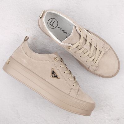 16. Skórzane zamszowe półbuty na platformie Filippo W PAW315C beżowe