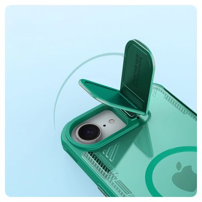 9. Etui Nillkin Iceblade Prop Magnetic z osłoną na aparat i podstawką na iPhone 16e / 17e - zielone