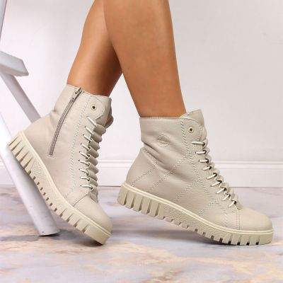 12. Trzewiki na platformie ocieplane Rieker W RKR279C beżowe