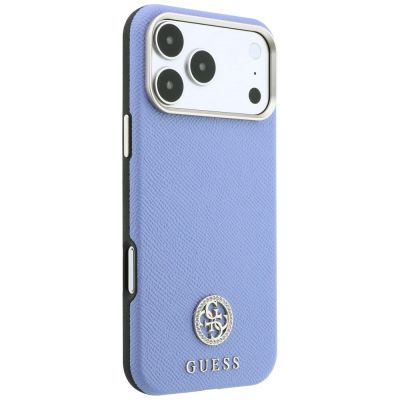 4. Etui Guess Grained Round Strass Logo MagSafe na iPhone 18 Pro / 17 Pro - niebieskie
