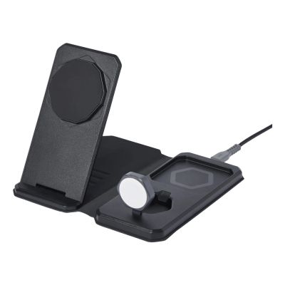 2. UAG 3in1 Travel Charger - bezprzewodowa ładowarka podróżna do trzech urządzeń 15W, kompatybilna z MagSafe, kabel, wtyczki i organizer w zestawie (black/gray)