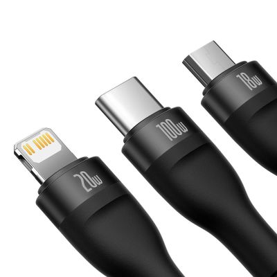 3. Baseus Flash Series II kabel USB Typ C / USB Typ A - USB Typ C / Lightning / micro USB 100 W 1,2 m czarny (CASS030101)