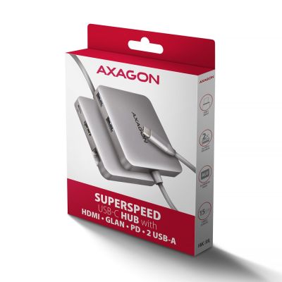 7. Axagon N HMC-5HL USB 5Gbps hub 2x USB-A HDMI 4k/60Hz RJ-45 GLAN PD 100W kabel USB-C Przewodowa USB 3.2 Gen 1 (3.1 Gen 1) Type-C Srebrny