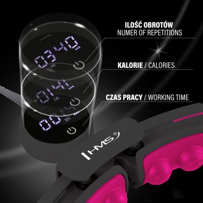 8. HHM16 HULA HOP BLACK/PINK Z MAGNESAMI I OBCIĄŻNIKIEM + LICZNIK HMS