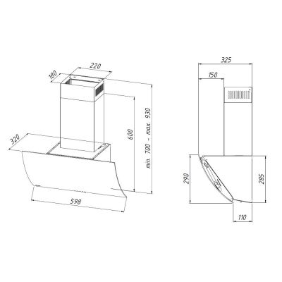 2. Okap kominowy AKPO WK-4 Clarus 60 Czarny (600mm; front gięte czarne szkło)