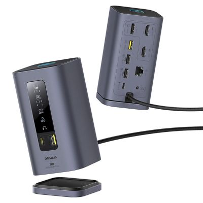 5. Stacja dokująca Baseus Spacemate hub USB-C 11w1 3xHDMI 4K 60Hz + 2xUSB-A (10Gb/s) + 1xUSB-C (10Gb/s) + RJ45 + 2xUSB-A (480Mb/s) + 1xUSB-C (PD) + 1xMinijack 3,5mm - szara