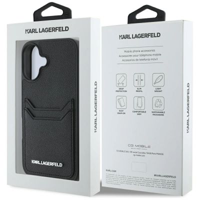 8. Etui Karl Lagerfeld HC Grained PU Cardslot Metal Elong na iPhone 16 - czarne
