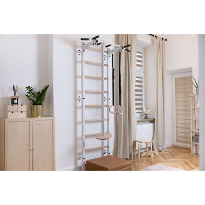 2. DRABINKA GIMNASTYCZNA DREWNIANO METALOWA Z METALOWYM DRĄŻKIEM I AKCESORIAMI DLA DZIECI BENCHK 721W A076