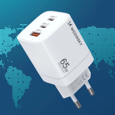 13. Ładowarka sieciowa GaN Wozinsky CGWCW 65W USB-A / 2 x USB-C - biała