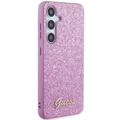 4. Etui Guess Glitter Script na Samsung Galaxy S24 - fioletowe