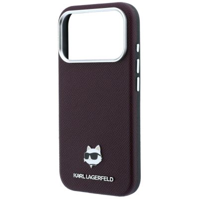 6. Etui Karl Lagerfeld Grained Choupette Head Metal MagSafe na iPhone 17 Pro / 18 Pro - burgundowe