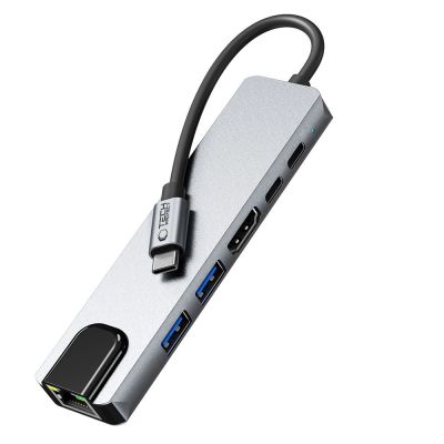 5. Adapter Tech-Protect HB02 HUB Adapter 6w1 USB-C + USB2.0 + USB3.0 + HDMI 4K 30Hz + RJ45 + PD100W - szary