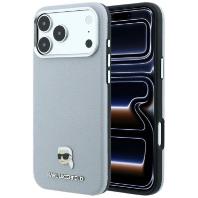 Etui Karl Lagerfeld Grained Karl Head Metal MagSafe na iPhone 18 Pro Max / 17 Pro Max - szare