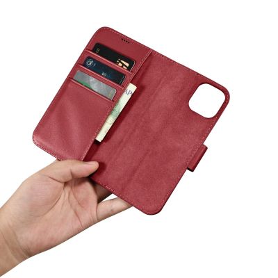 14. iCarer Wallet Case 2in1 etui iPhone 14 Plus skórzany pokrowiec z klapką Anti-RFID czerwony (WMI14220727-RD)