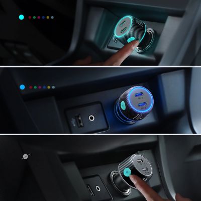 7. Ładowarka samochodowa 2x USB C 70W z podświetleniem LED Joyroom JR-CCN02 - czarna