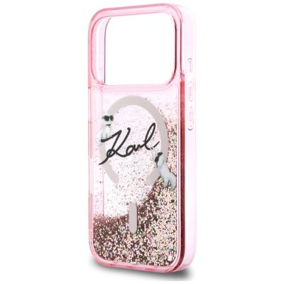 6. Etui Karl Lagerfeld Liquid Glitter Karl Script Logo MagSafe na iPhone 17 Pro - różowe