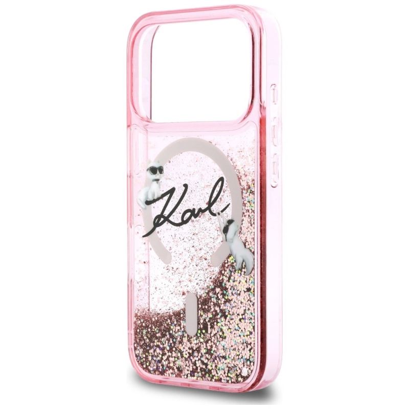 6. Etui Karl Lagerfeld Liquid Glitter Karl Script Logo MagSafe na iPhone 17 Pro - różowe