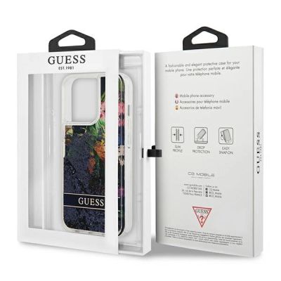 8. Etui Guess Flower Liquid Glitter na iPhone 13 Pro / iPhone 13 - niebieskie