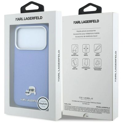 8. Etui Karl Lagerfeld Grained Heads Metal MagSafe na iPhone 18 Pro / 17 Pro - niebieskie