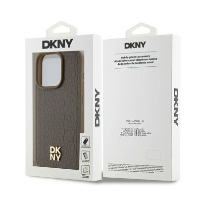 8. Etui DKNY Leather Pattern Metal Logo MagSafe na iPhone 15 Pro Max - brązowe