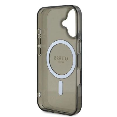 7. Etui Guess IML Glitter Circle MagSafe na iPhone 16 - czarne