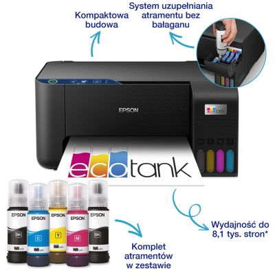 11. Epson EcoTank L3231 - wielofunkcyjna drukarka A4 ze stałym zasilaniem w atrament