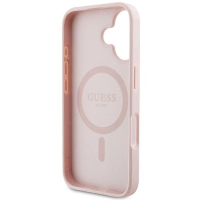 7. Etui Guess Grained Hot Stamp Peony Triangle Logo MagSafe na iPhone 16 - różowe