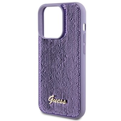 6. Etui Guess Sequin Script Metal na iPhone 15 Pro Max - fioletowe