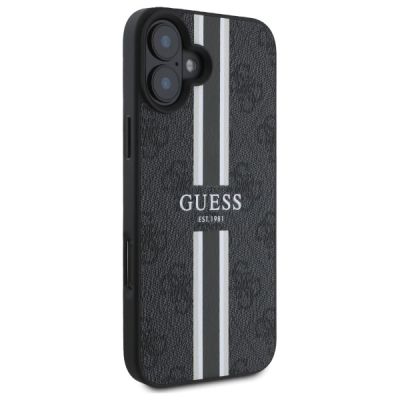 4. Etui Guess 4G Printed Stripes MagSafe na iPhone 16 - czarne