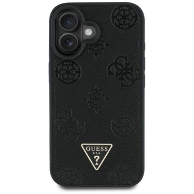 3. Etui Guess Grained Hot Stamp Peony Triangle Logo MagSafe na iPhone 16 - czarne