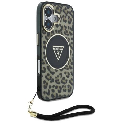 3. Etui Guess HC IML Leopard Triangle Cord Strap MagSafe do iPhone 16  - brązowe