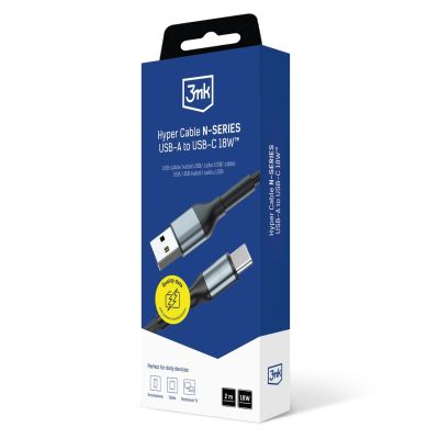 12. Kabel 3mk Hyper Cable N-SERIES USB-A / USB-C 2m 9V/2A 18W / czarny
